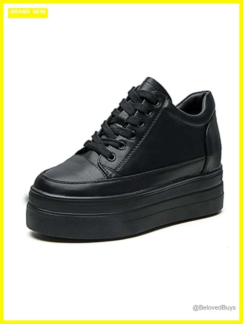 Women's Platform Lace-Up Sneakers Hidden Wedge Heel Faux Leather Casual Shoes